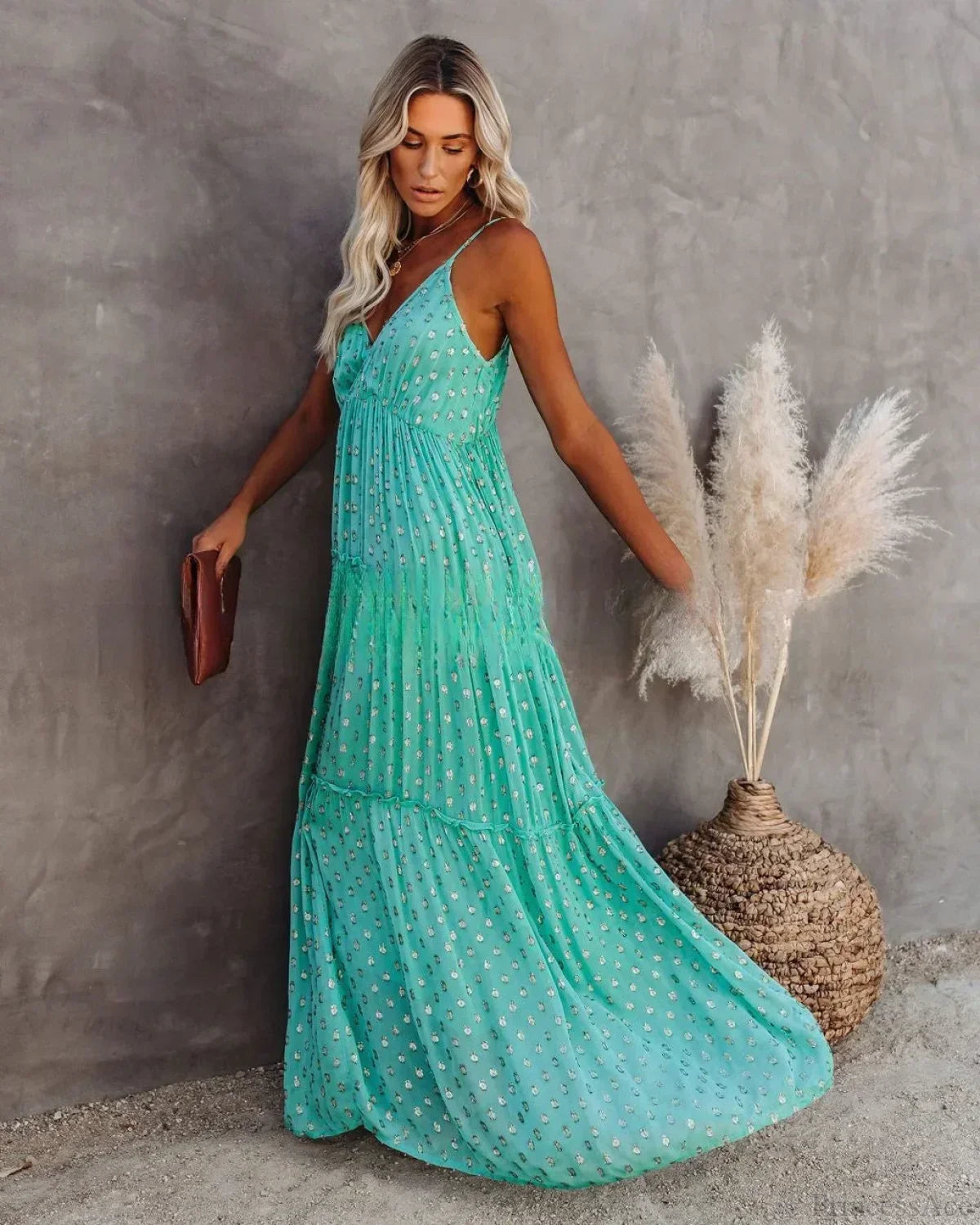Split Big Hem Strapless Sleeveless Green Maxi Boho Dress
