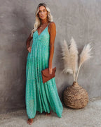 Split Big Hem Strapless Sleeveless Green Maxi Boho Dress