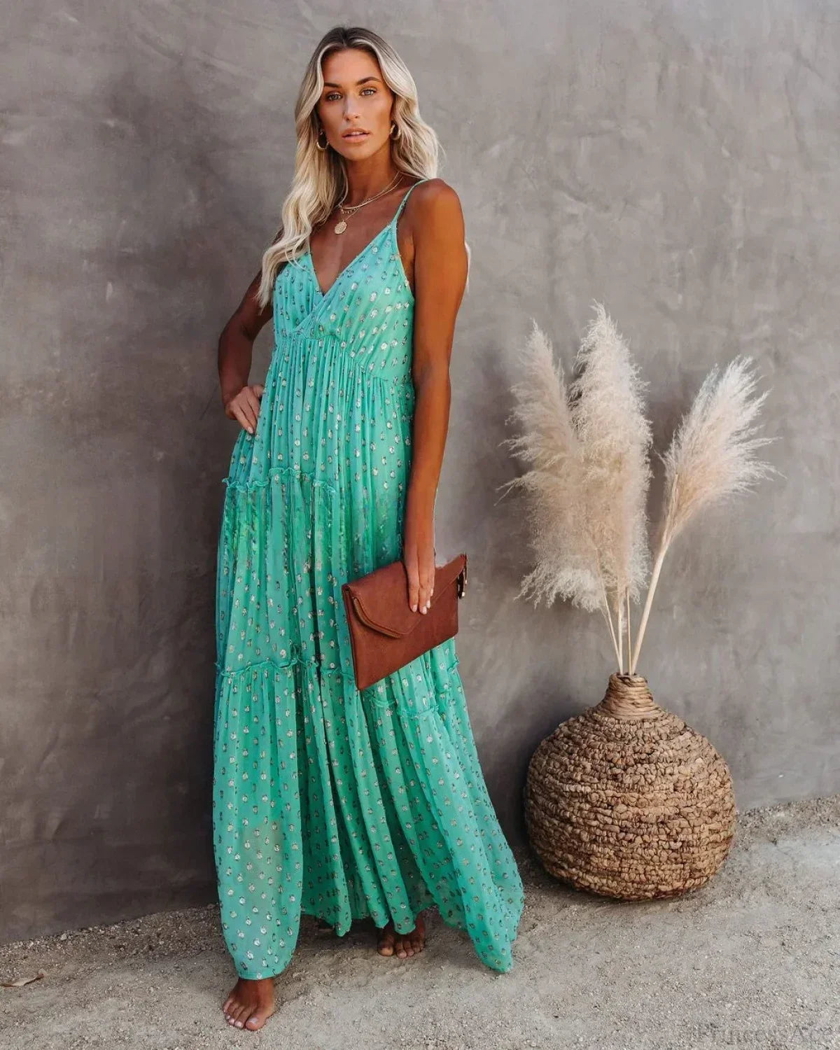 Split Big Hem Strapless Sleeveless Green Maxi Boho Dress