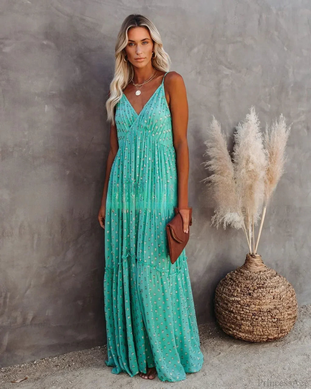 Split Big Hem Strapless Sleeveless Green Maxi Boho Dress