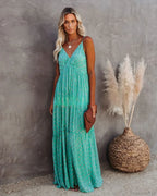 Split Big Hem Strapless Sleeveless Green Maxi Boho Dress