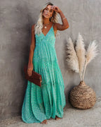 Split Big Hem Strapless Sleeveless Green Maxi Boho Dress