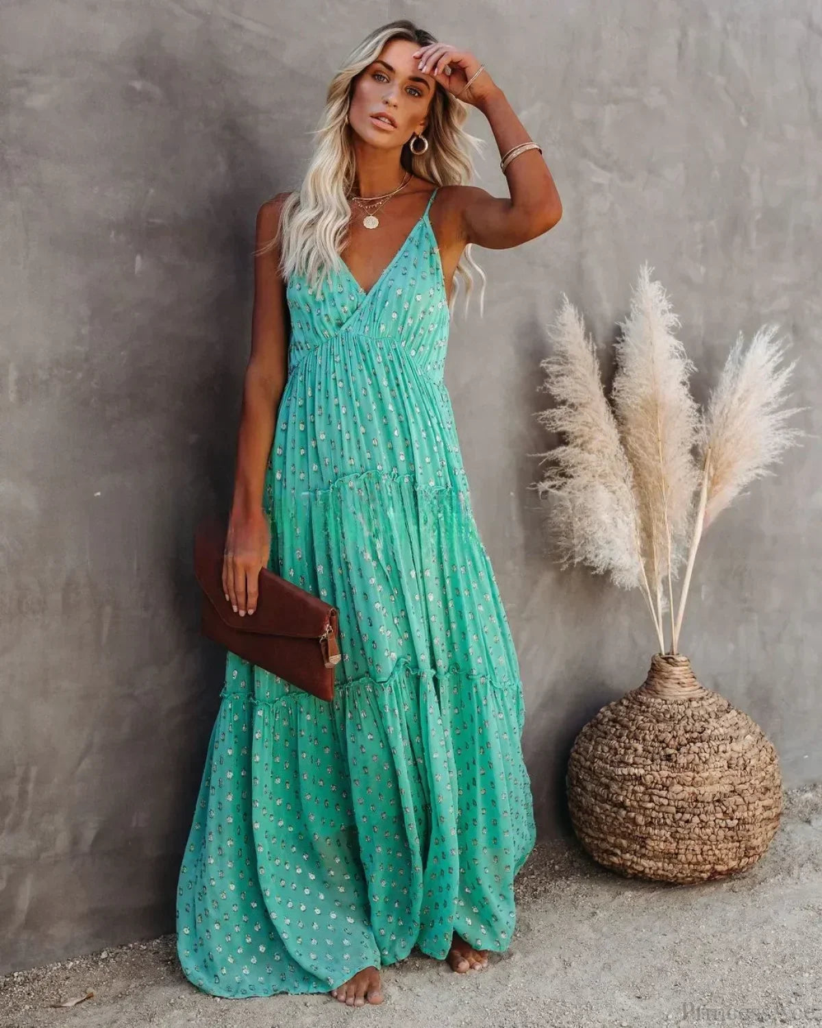 Split Big Hem Strapless Sleeveless Green Maxi Boho Dress