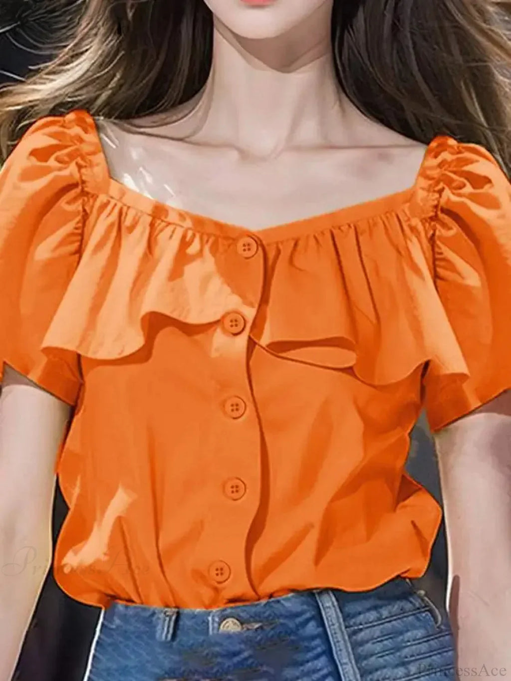 Square Collar Short Sleeve Casual Blouse