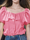 Square Collar Short Sleeve Casual Blouse