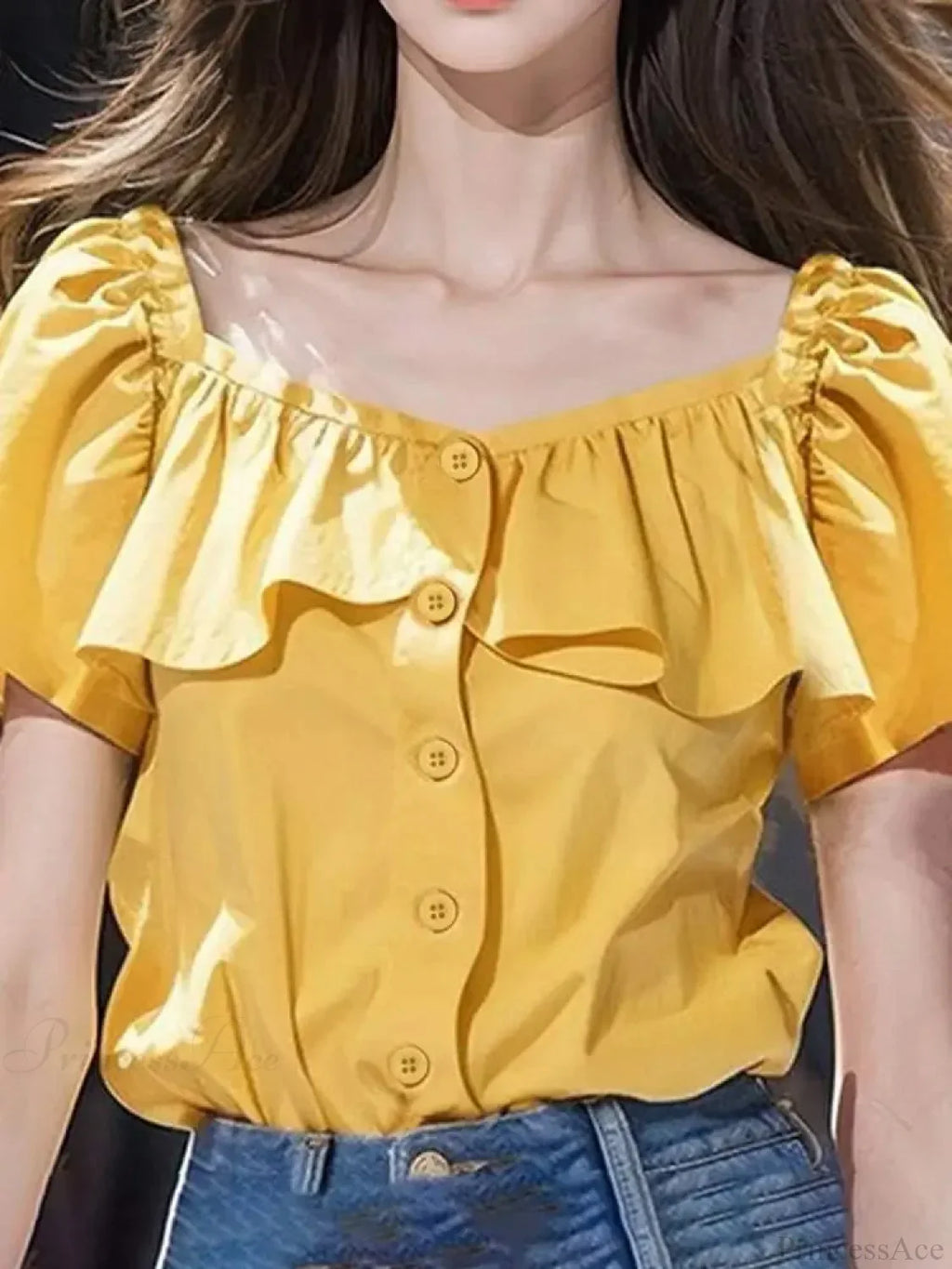 Square Collar Short Sleeve Casual Blouse