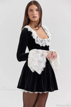Square Neck Lace Trim Flared Sleeve Mini Dress