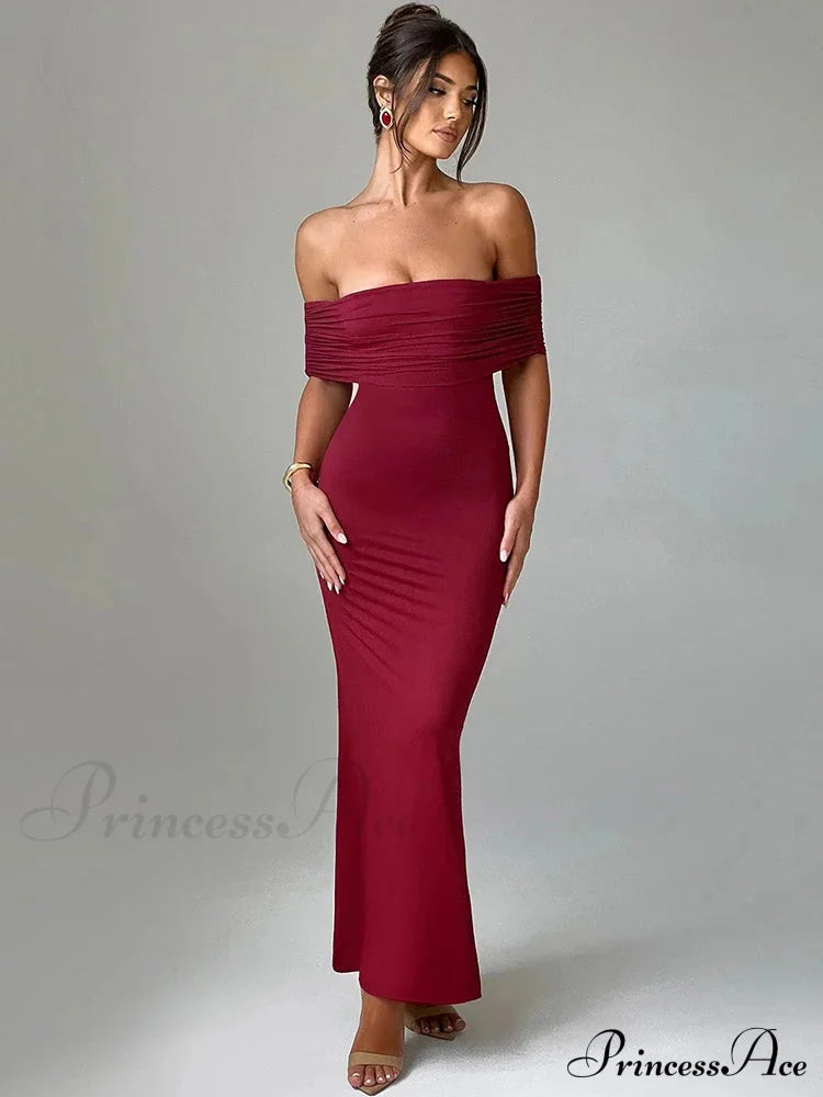 Strapless Backless Maxi Dress - Solid Off-Shoulder Sleeveless Bodycon Party