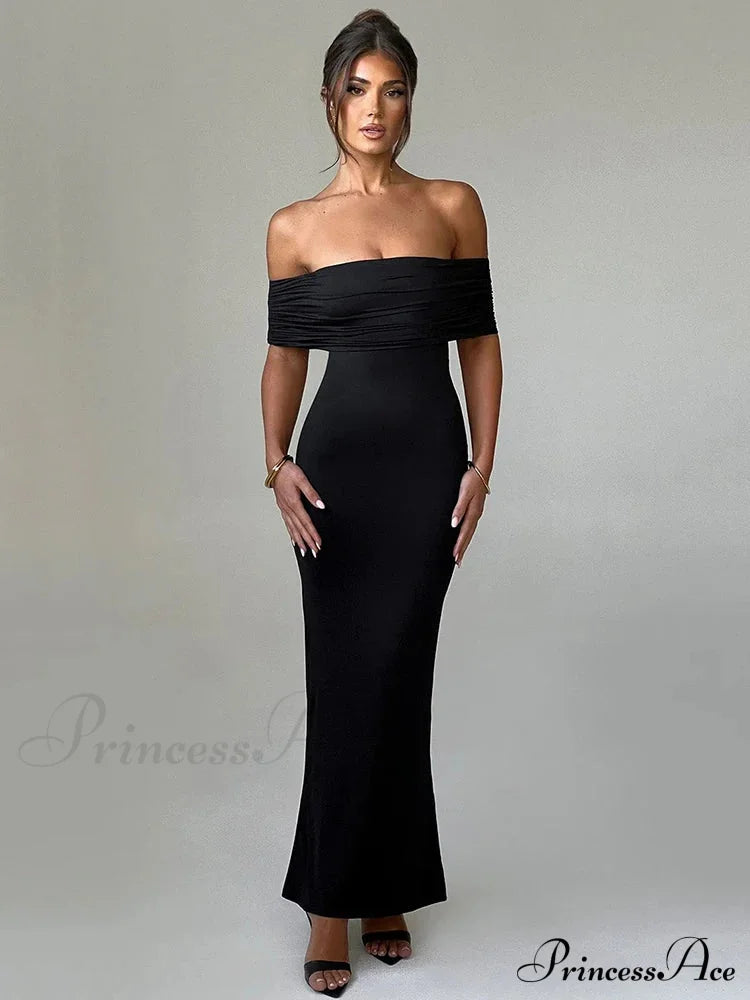 Strapless Backless Maxi Dress - Solid Off-Shoulder Sleeveless Bodycon Party