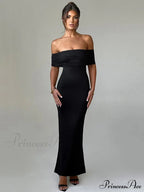 Strapless Backless Maxi Dress - Solid Off-Shoulder Sleeveless Bodycon Party