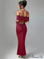 Strapless Backless Maxi Dress - Solid Off-Shoulder Sleeveless Bodycon Party