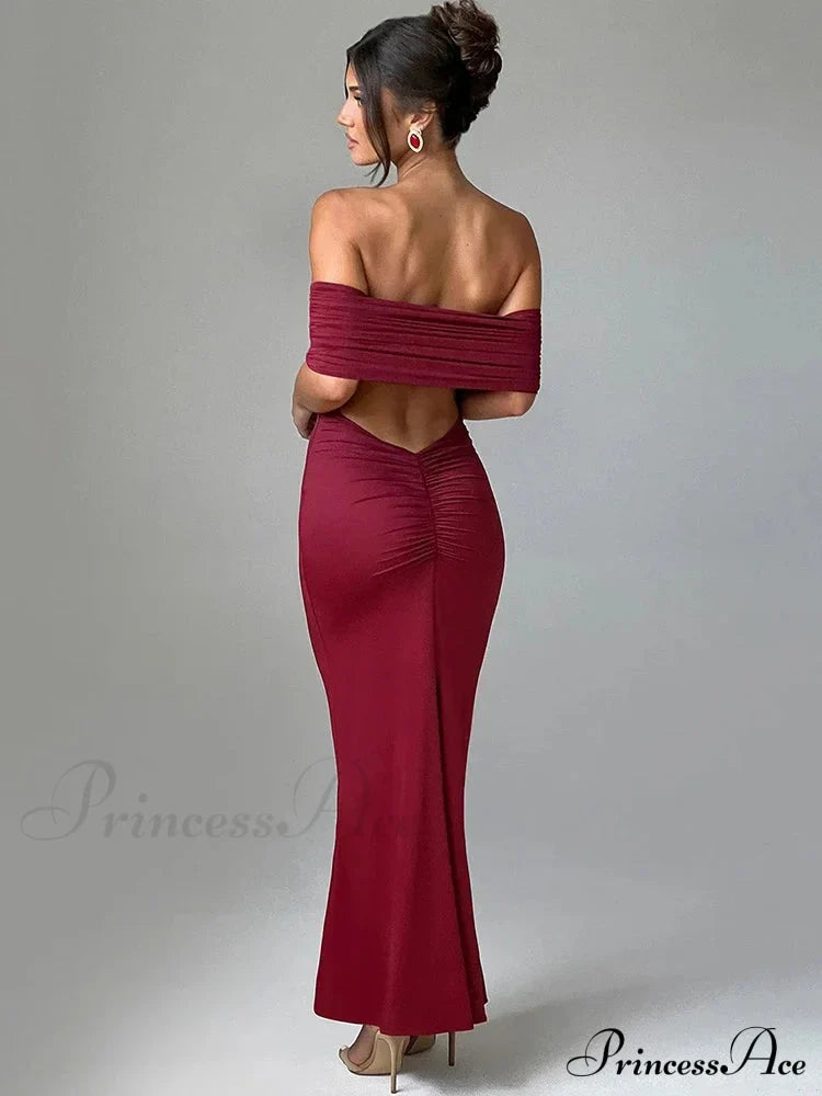 Strapless Backless Maxi Dress - Solid Off-Shoulder Sleeveless Bodycon Party
