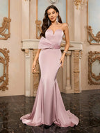 Strapless Backless Mermaid Dress Pink Sleeveless V Neck Party
