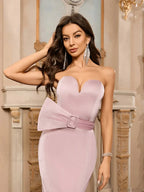 Strapless Backless Mermaid Dress Pink Sleeveless V Neck Party