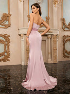Strapless Backless Mermaid Dress Pink Sleeveless V Neck Party