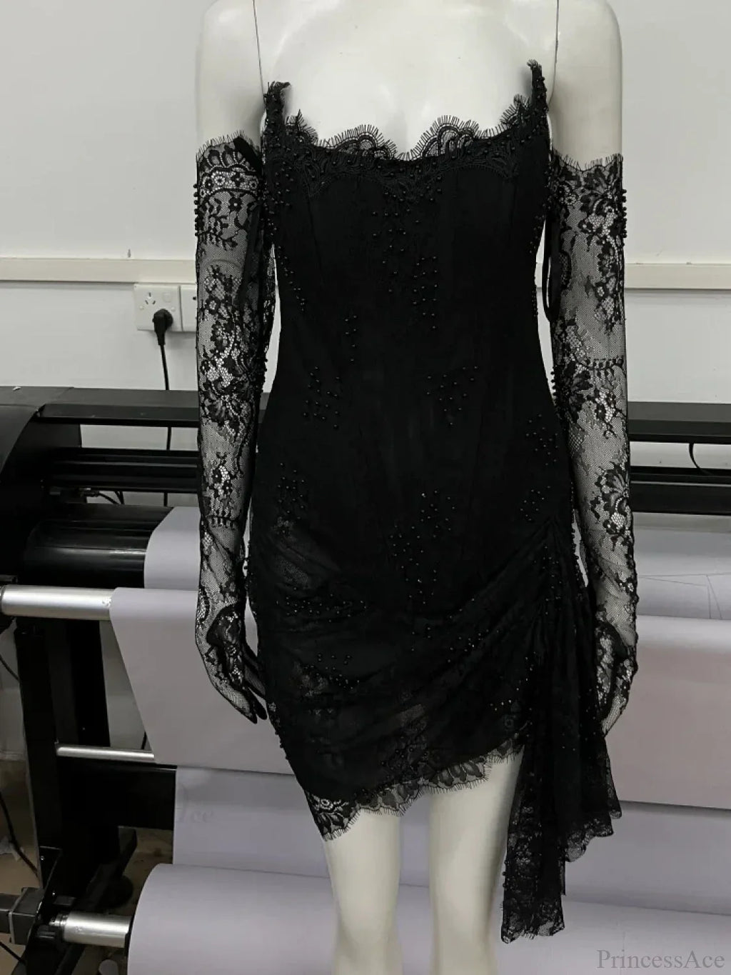 Strapless Corset Lace Mini Dress Asymmetrical Draped Celebrity Cocktail Party