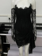 Strapless Corset Lace Mini Dress Asymmetrical Draped Celebrity Cocktail Party