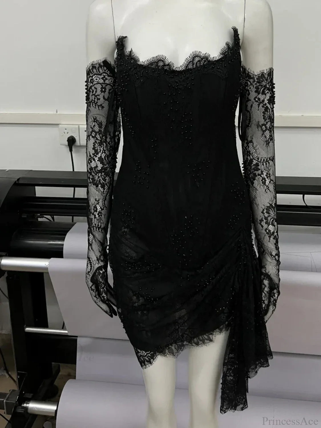 Strapless Corset Lace Mini Dress Asymmetrical Draped Celebrity Cocktail Party