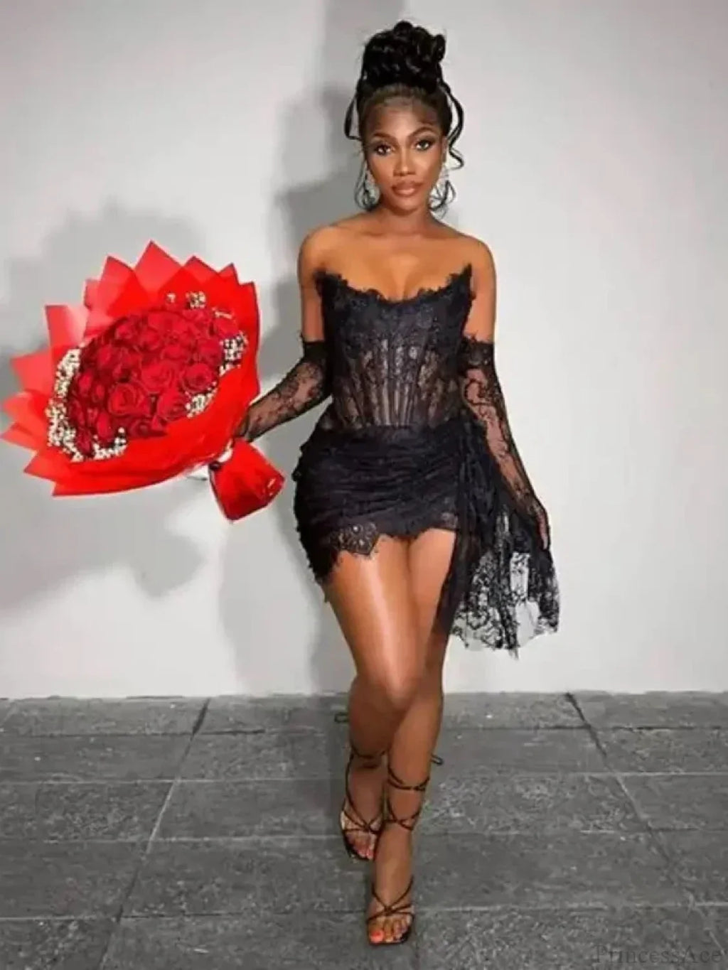Strapless Corset Lace Mini Dress Asymmetrical Draped Celebrity Cocktail Party