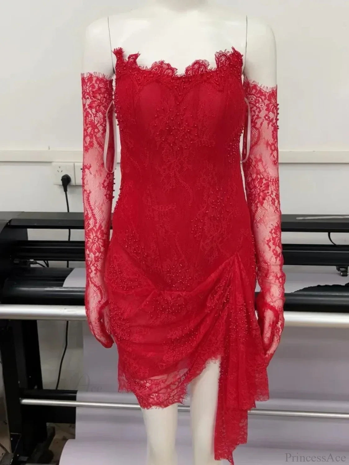Strapless Corset Lace Mini Dress Asymmetrical Draped Celebrity Cocktail Party
