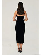 Strapless Diamonds Chain Bandage Black Sleeveless Backless Party Dress