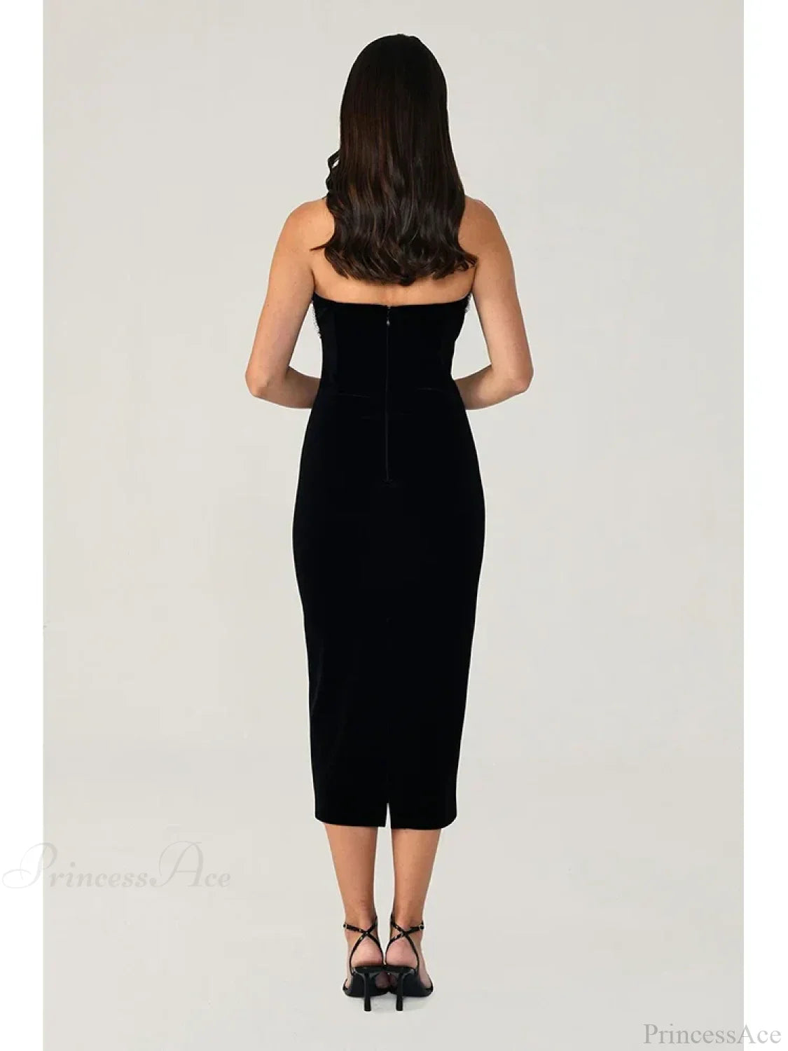 Strapless Diamonds Chain Bandage Black Sleeveless Backless Party Dress