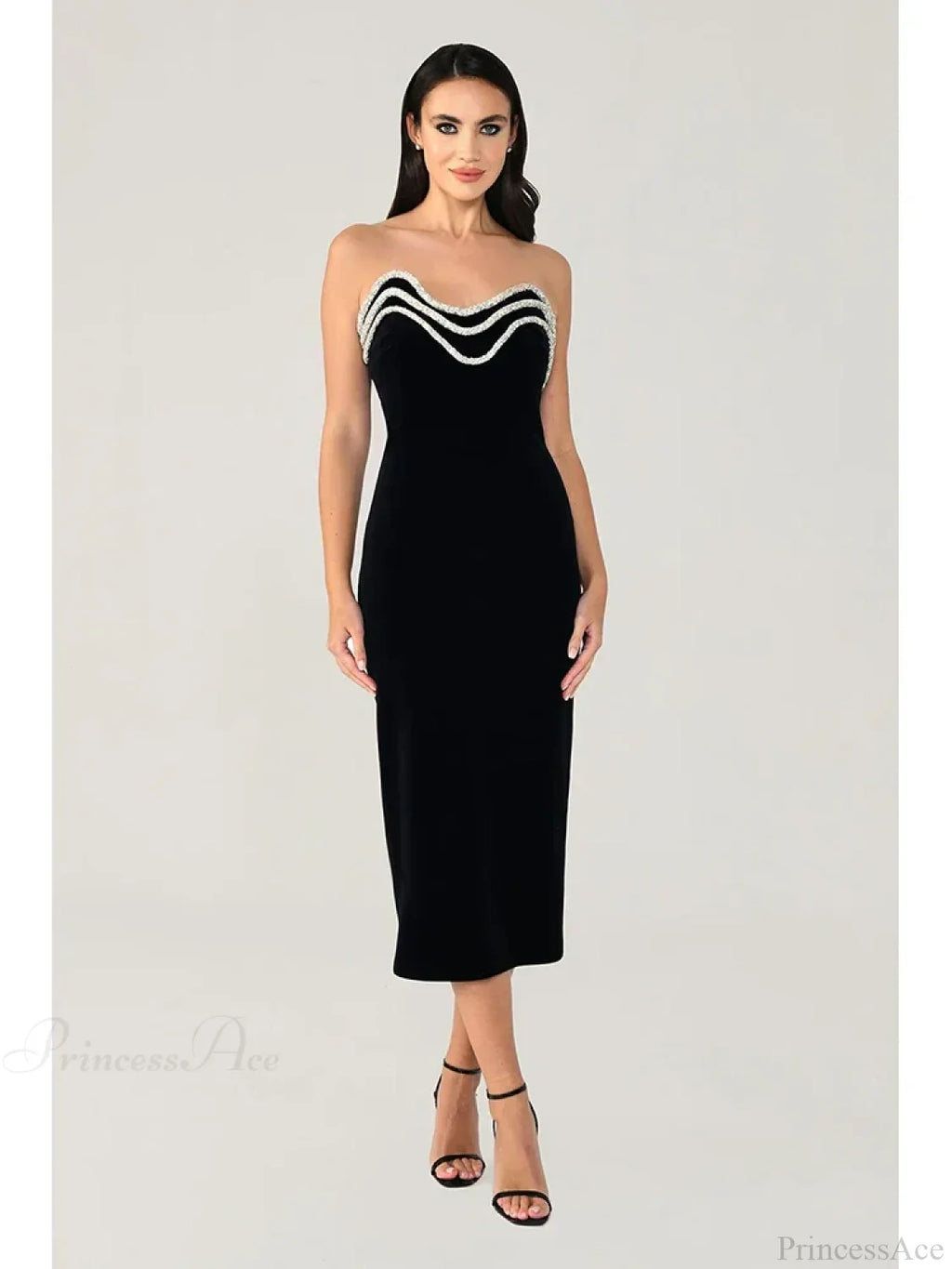 Strapless Diamonds Chain Bandage Black Sleeveless Backless Party Dress