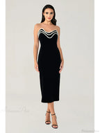 Strapless Diamonds Chain Bandage Black Sleeveless Backless Party Dress