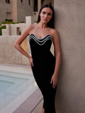 Strapless Diamonds Chain Bandage Black Sleeveless Backless Party Dress