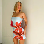 Strapless Floral Print High Waist Mini Dress