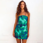 Strapless Floral Print High Waist Mini Dress