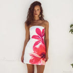 Strapless Floral Print High Waist Mini Dress