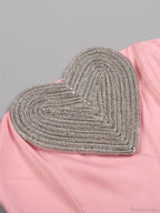 Strapless Heart Crystal Design Long Pink Sleeveless Diamonds Elegant Party Dress