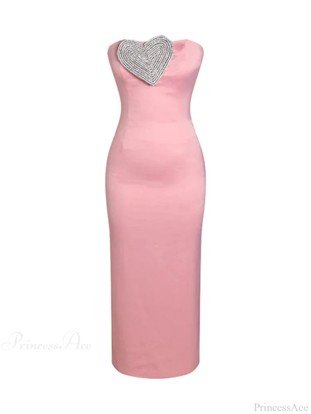 Strapless Heart Crystal Design Long Pink Sleeveless Diamonds Elegant Party Dress