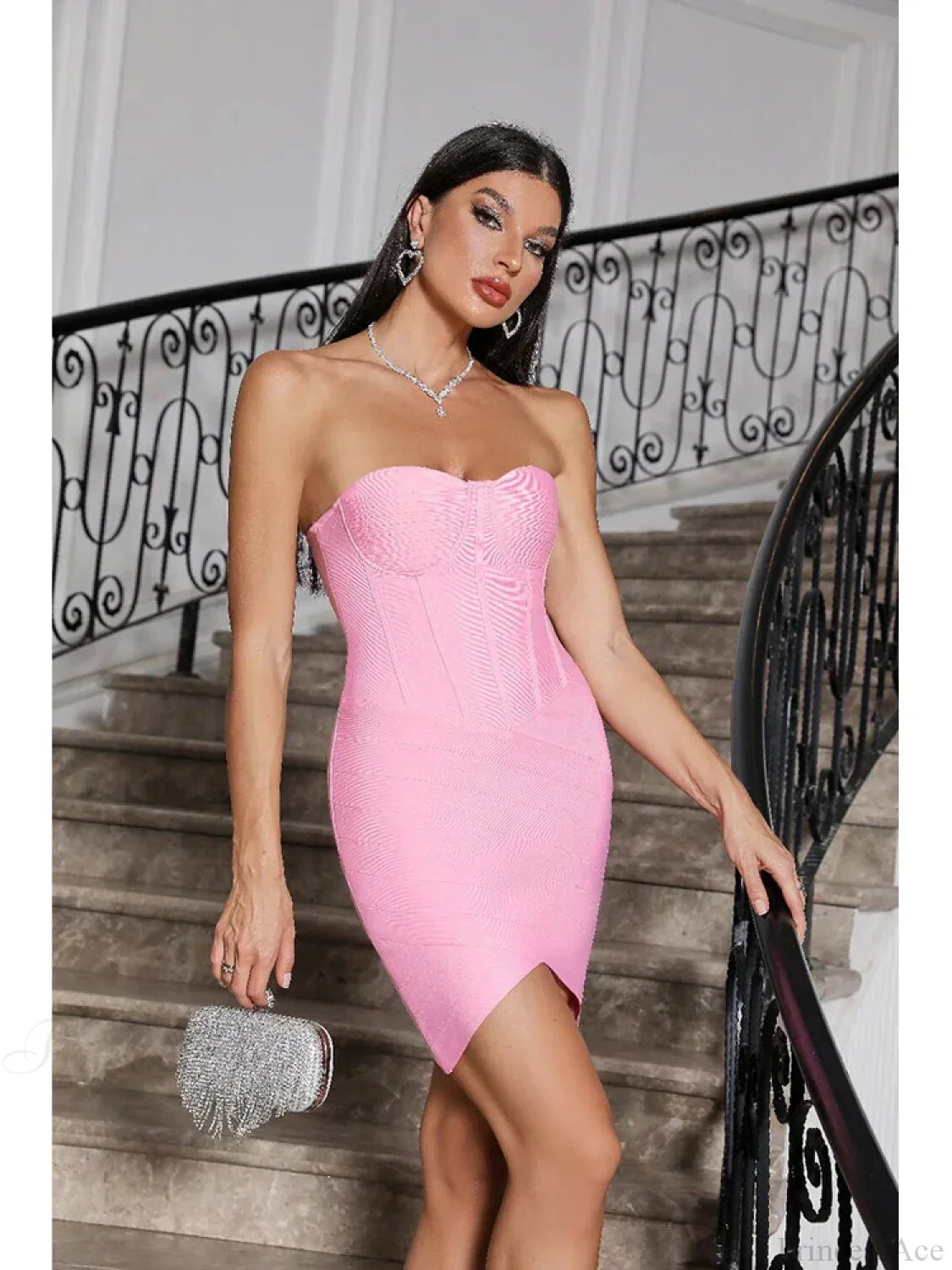 Strapless Mini Bandage Pink Sleeveless Backless Bodycon Party Dress