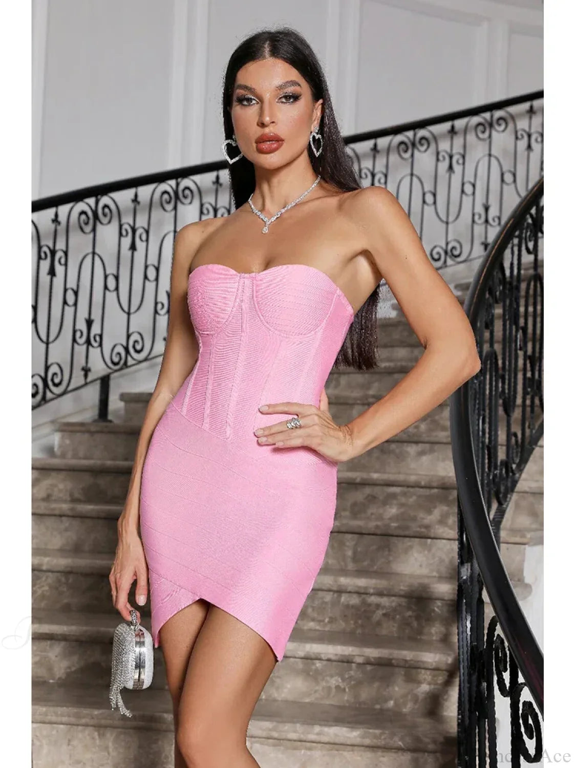 Strapless Mini Bandage Pink Sleeveless Backless Bodycon Party Dress