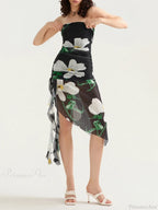 Strapless Ruffle Tassel Mini Floral Dress