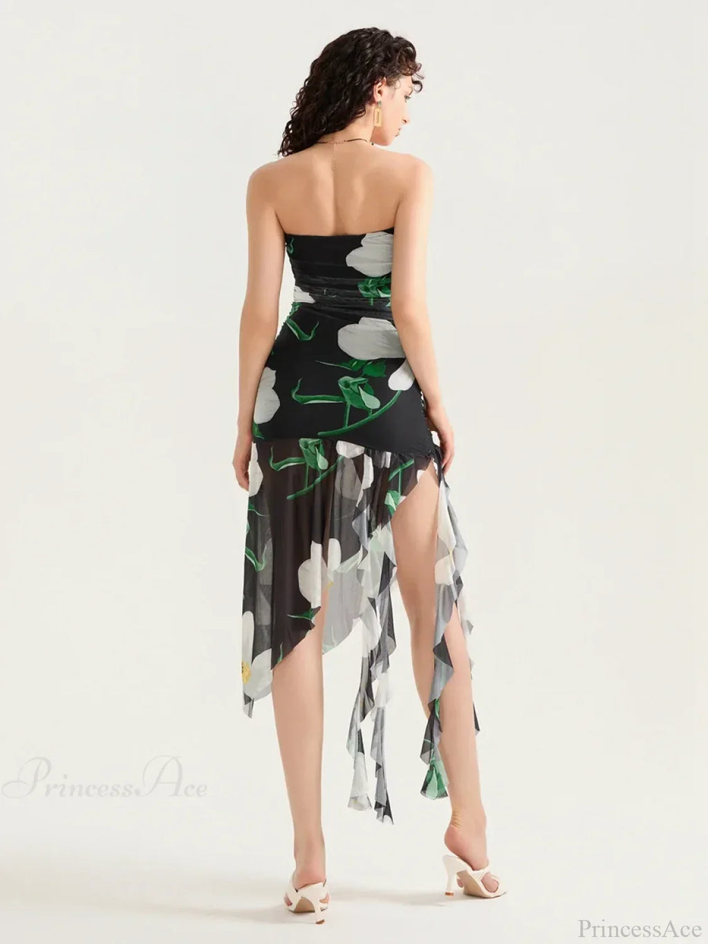 Strapless Ruffle Tassel Mini Floral Dress