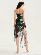 Strapless Ruffle Tassel Mini Floral Dress