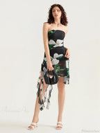 Strapless Ruffle Tassel Mini Floral Dress