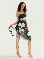 Strapless Ruffle Tassel Mini Floral Dress