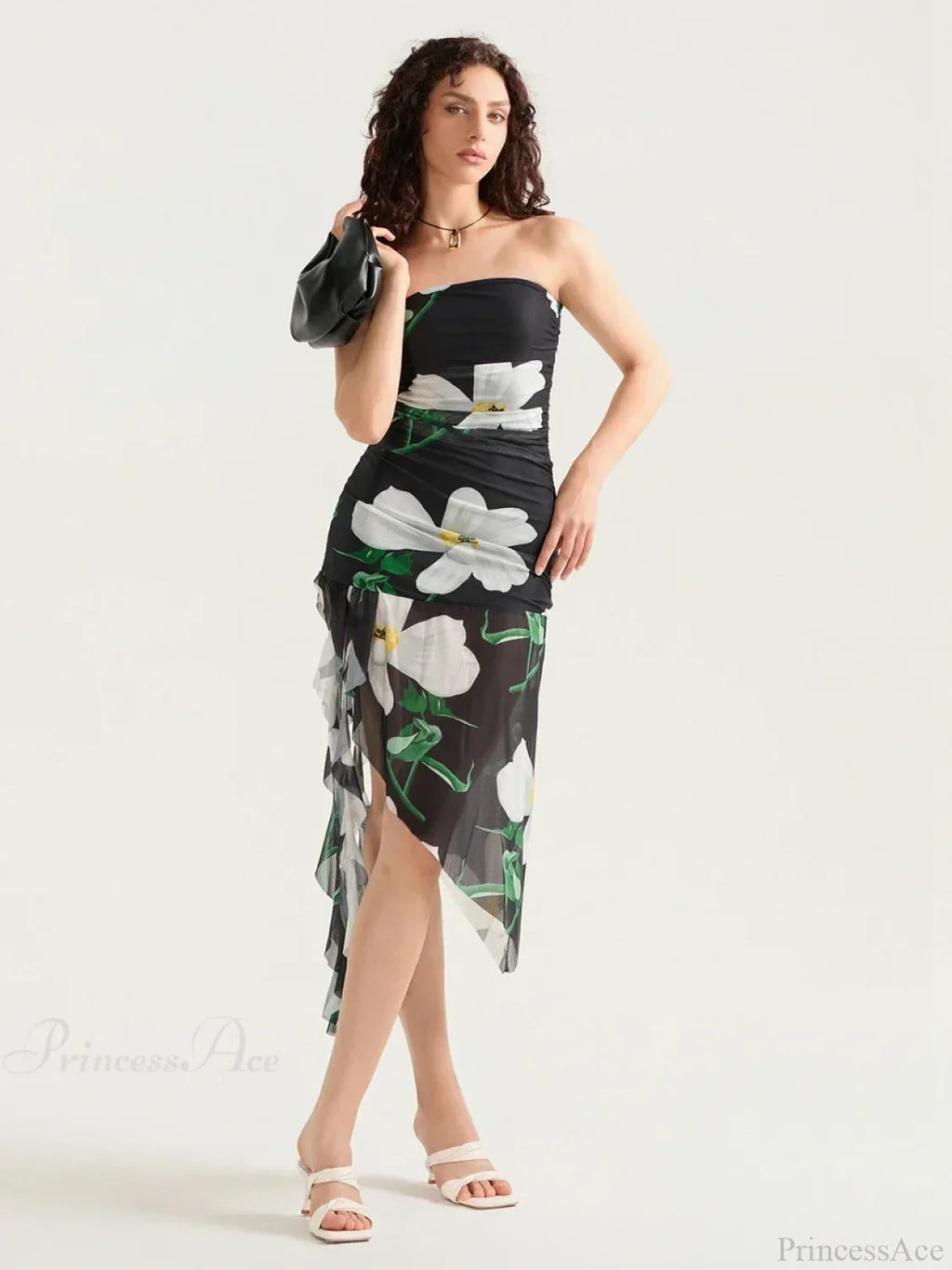 Strapless Ruffle Tassel Mini Floral Dress