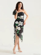 Strapless Ruffle Tassel Mini Floral Dress