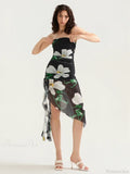 Strapless Ruffle Tassel Mini Floral Dress