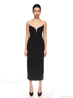 Strapless V Neck Diamonds Bandage Black Sleeveless Party Dress