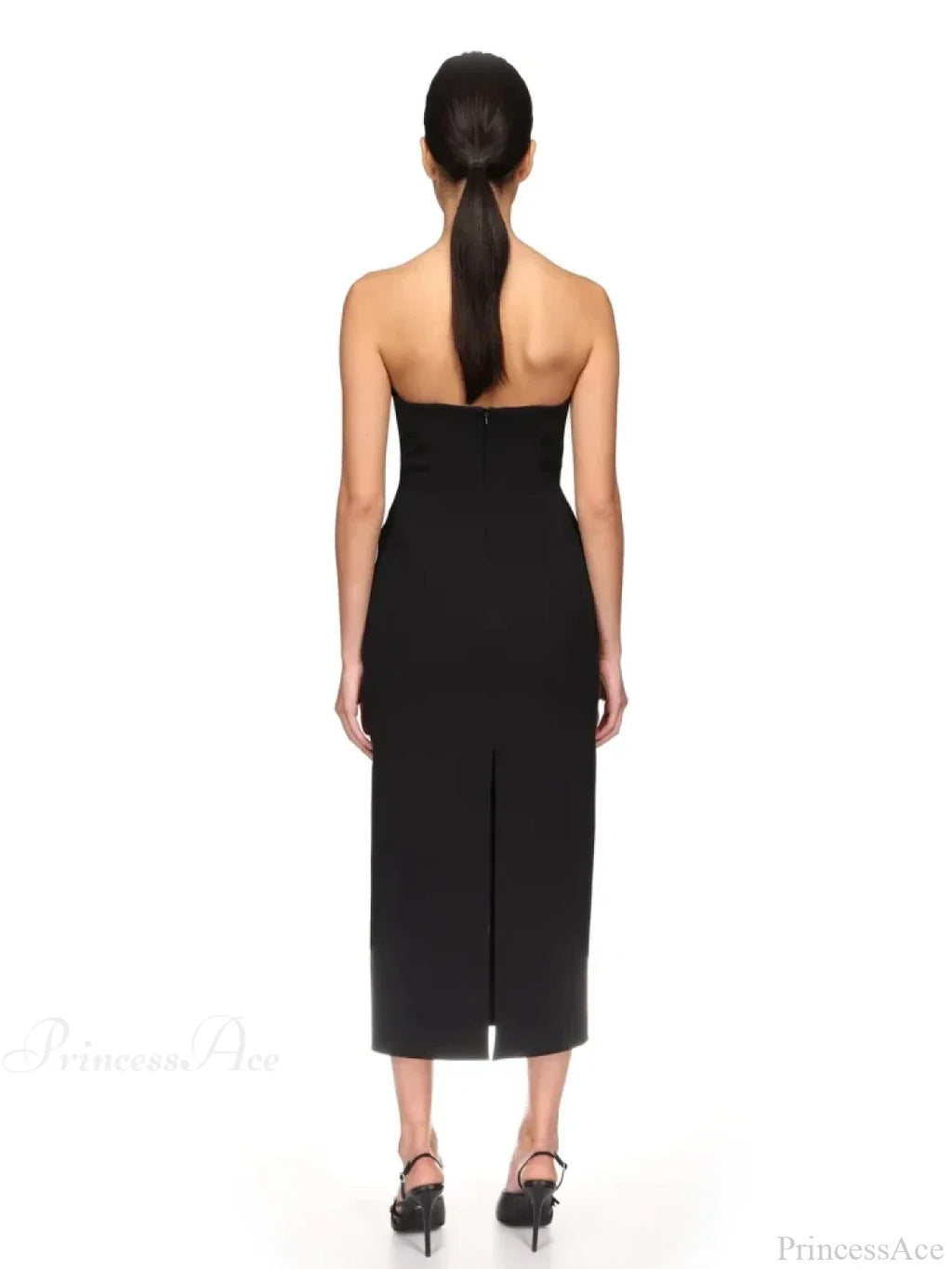 Strapless V Neck Diamonds Bandage Black Sleeveless Party Dress