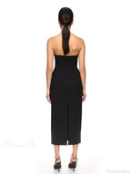Strapless V Neck Diamonds Bandage Black Sleeveless Party Dress