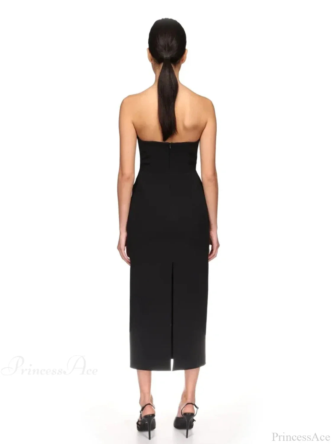 Strapless V Neck Diamonds Bandage Black Sleeveless Party Dress