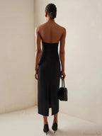 Strapless V Neck Diamonds Bandage Black Sleeveless Party Dress