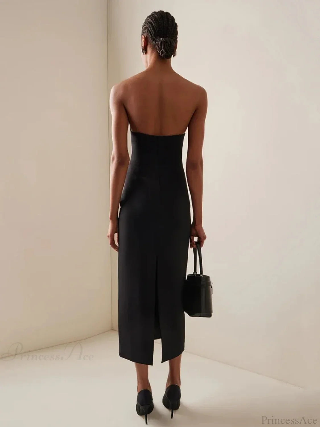 Strapless V Neck Diamonds Bandage Black Sleeveless Party Dress